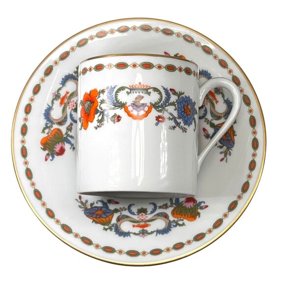 Limoges France Ceralene A Raynaud Vieux Chine Demitasse Cup Saucer Set Gold Trim - Picture 2 of 11